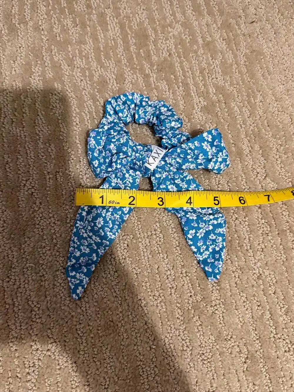 Kaxi Light Blue Floral Bow Scrunchie